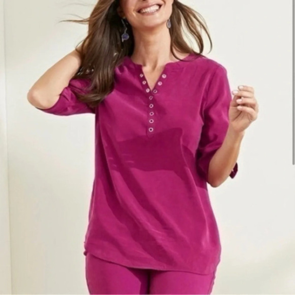 Chicos Womens Silky Chic Grommet Trimmed Tunic top size 0 or Small